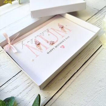 Handmade Mother's Day Card Pink Flowers And Pearls Design, Customisable, 4 of 7