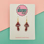 Red Mushroom Illustrated Glitter Earrings, thumbnail 1 of 2