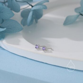 Extra Tiny 2mm Amethyst Purple Cz Stud Earrings, 6 of 12