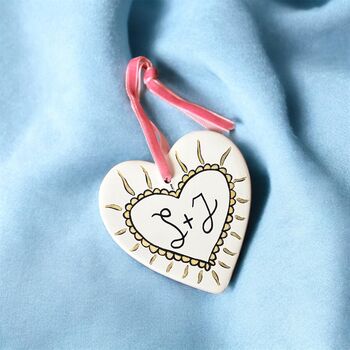 Personalised Couples Initials Ceramic Hanging Heart Valentines Gift, 3 of 12
