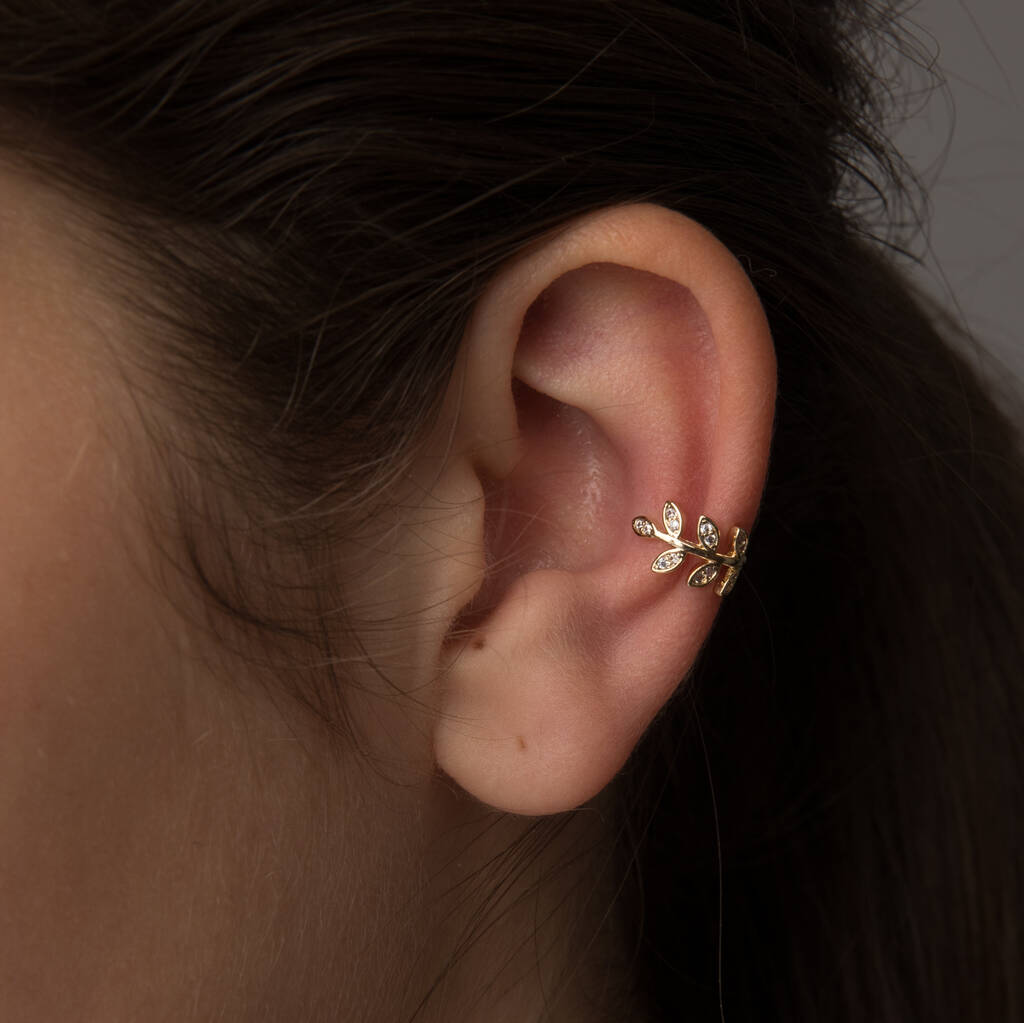 Crystal Leaf Single Ear Cuff By Attic