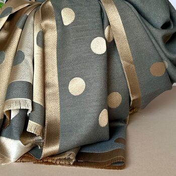 Silky Grey And Gold Spot Reversible Scarf, 3 of 9