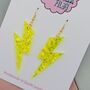 Neon Yellow Glitter Lightning Bolt Earrings Small And Large, thumbnail 2 of 10