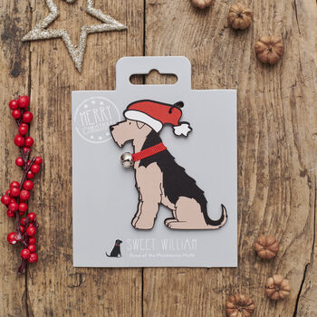 Christmas Airedale / Welsh Terrier Dog Pin Badge, 8 of 12
