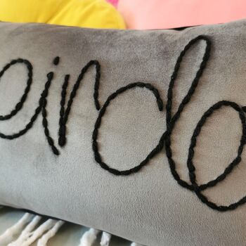 Weirdo Hand Embroidered Velvet Cushion, 4 of 4