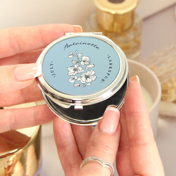 Personalised Birth Flower Round Compact Mirror, 9 of 12