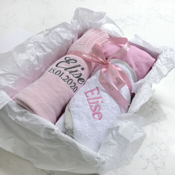 Personalised Pink Blanket And Towel And Vest Hamper, 2 of 8