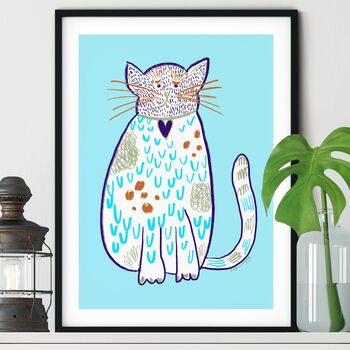 Smiling Cat Print Baby Blue, 2 of 4