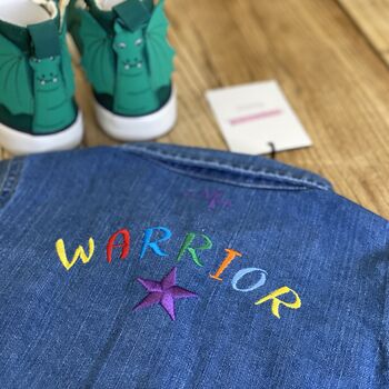 Toddler Embroidered Warrior Denim Jacket, 2 of 3