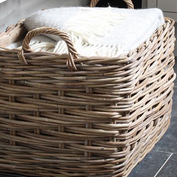 Grey Rattan Hessian Lined Rectangular Basket, 5 of 5