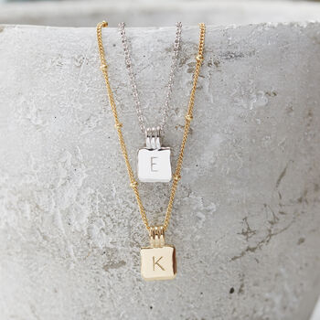 Square Initial Necklace In Silver Or Gold Vermeil, 2 of 6