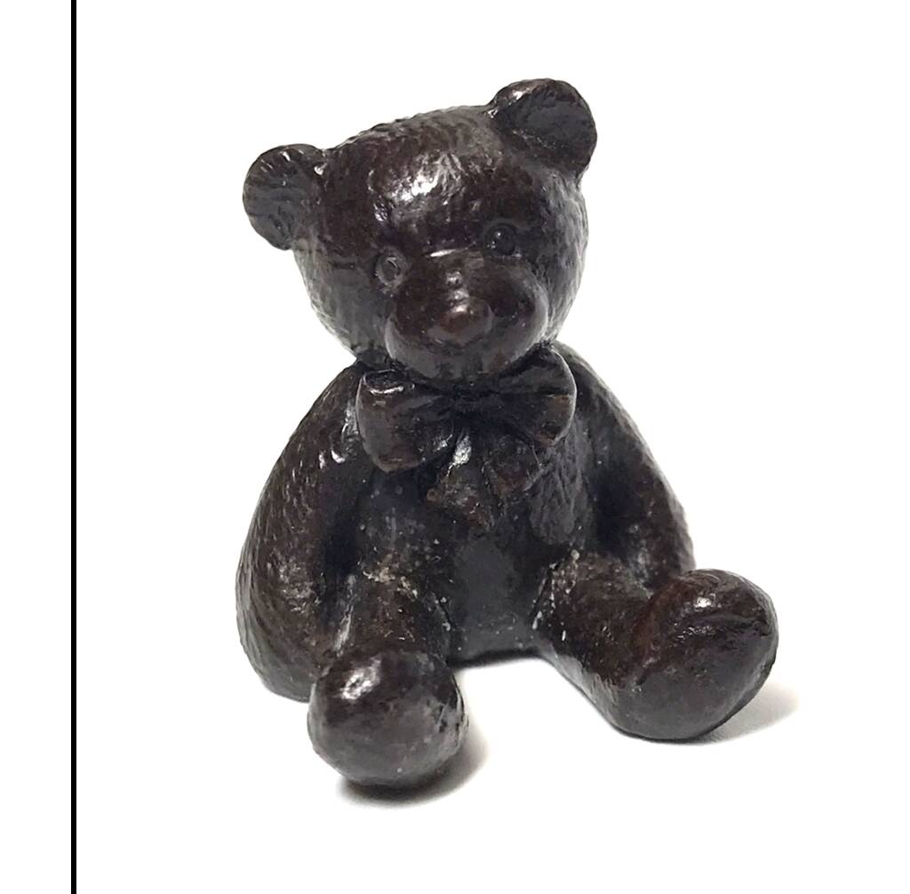 ‘Hugo’ Solid Bronze Miniature Teddy Bear In Gift Box By Animal Crackers