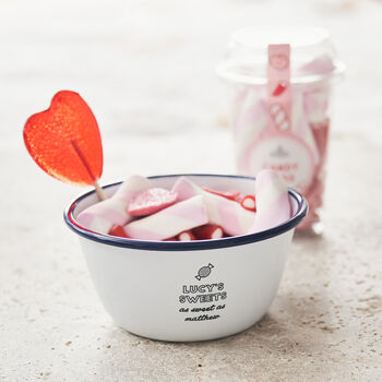 Personalised Sweet Bowl With Sweet Tub And Heart Lolly, 3 of 4