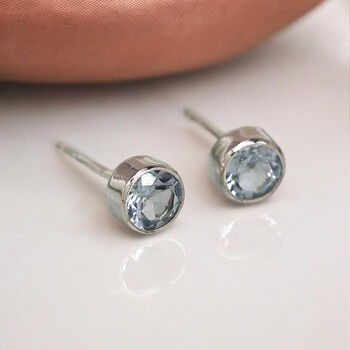 Sterling Silver Blue Topaz Stud Earrings, 4 of 10