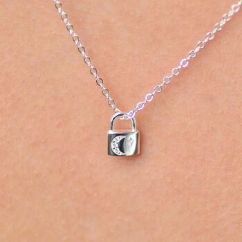 Silver Mini Moon And Star Padlock Necklace, 4 of 9