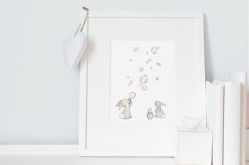 Personalised Baby Bunnies And Bubbles Nursery Print, 5 of 10