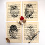 Owl Screen Print On Vintage Sheet Music, thumbnail 1 of 6