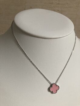 Pink Double Sided Clover Silver Necklace, 3 of 6