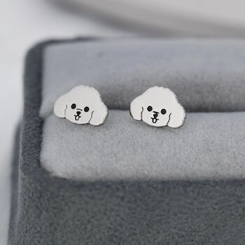 Poodle Puppy Stud Earrings In Sterling Silver, 3 of 10