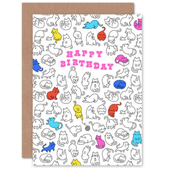 Cat Hobbies Pattern Happy Birthday Greetings Card, 2 of 4