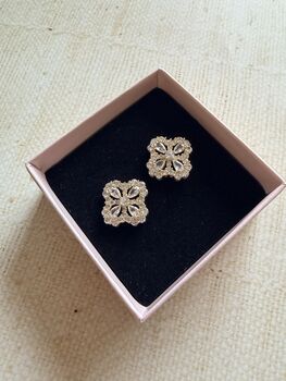 18 K Gold Plated Clover Flower Stud Earrings, 3 of 4