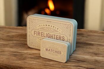 Firelighter And Match Tin Set Fireside Storage Iron Accessories Home Homewarming In Blue, 3 of 12