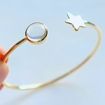 Gold Plated Star And Birthstone Adjustable Bangle, 9 of 12
