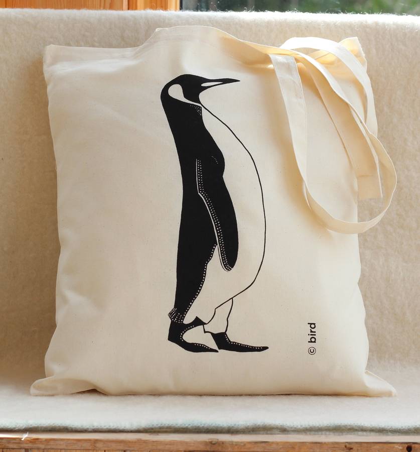 Penguin Print Cotton Tote Bag By Bird Notonthehighstreet Penguin Print Cotton Tote Bag