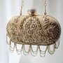 Rameesha Golden Beige Silk Embroidered Oval Clutch Bag, thumbnail 1 of 3