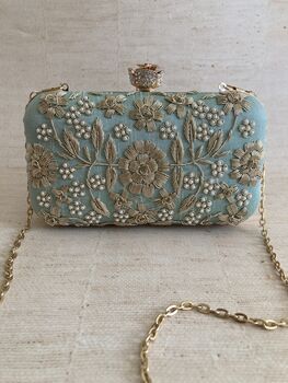 Mint Green Handcrafted Rectangular Clutch Bag, 4 of 10