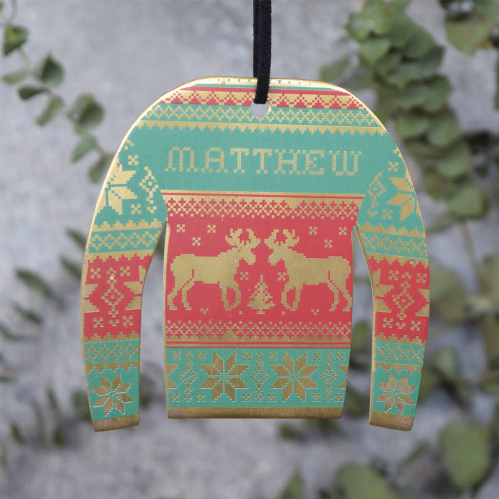 Personalised Brass Christmas Jumper Tree Decoration By Pushka Home | notonthehighstreet.com