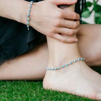 Silver Plated Evil Eye Beaded Summer Foot Anklet, 5 of 5