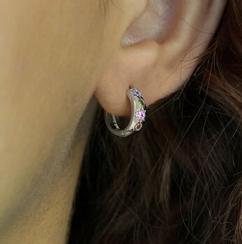 Pastel Stone Petite Hoop Earrings, 2 of 12