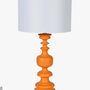 Orange Wood Turned Lamp With Linen Shade, thumbnail 1 of 1