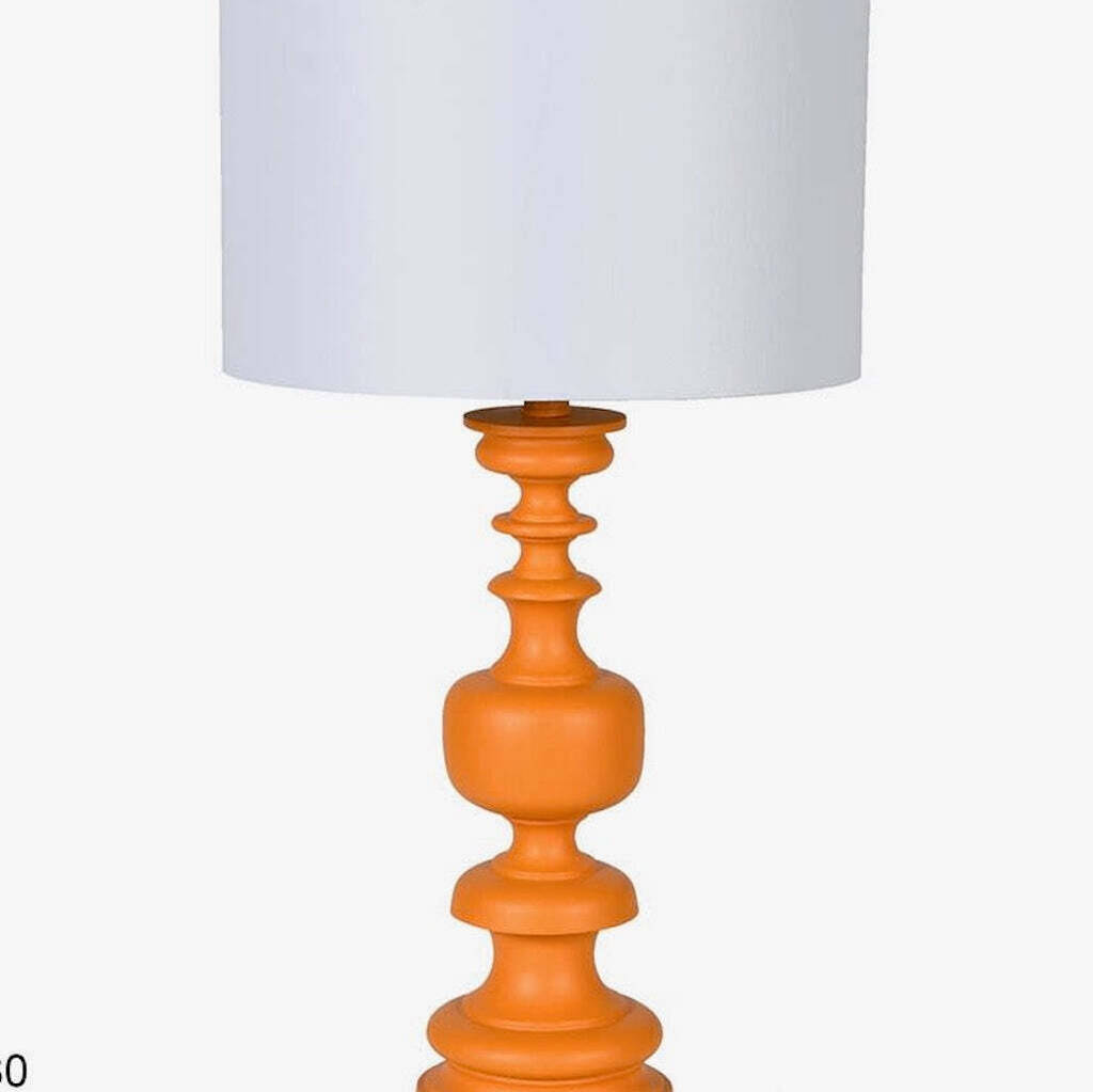 Orange Wood Turned Lamp With Linen Shade