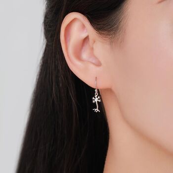 Sterling Silver Tiny Neuron Cell Drop Hook Earrings, 7 of 11