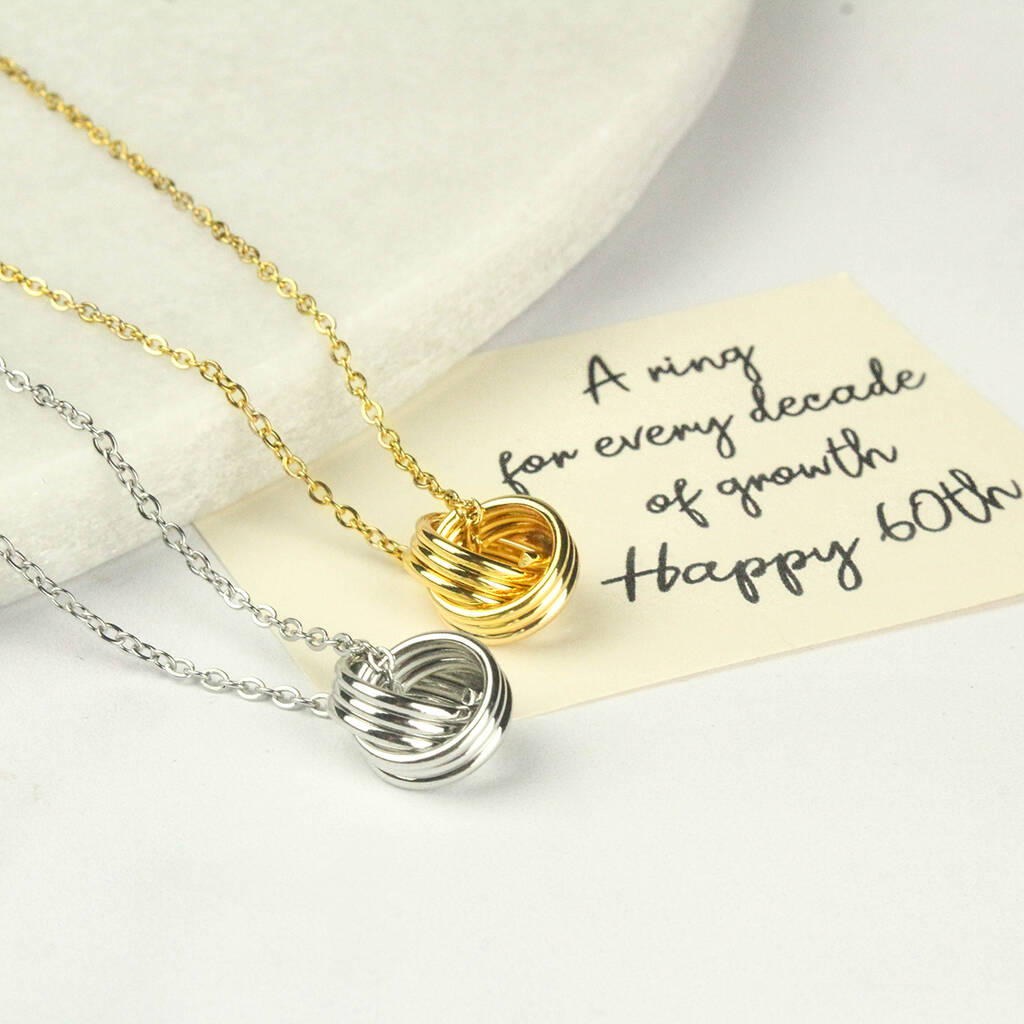 60th Birthday Six Rings Necklace, One For Each Decade, 1 of 12