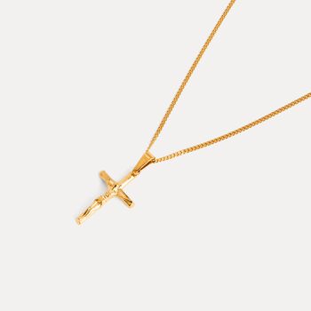 Gold Mini Crucifix Cross Pendant Chain For Men, 2 of 12