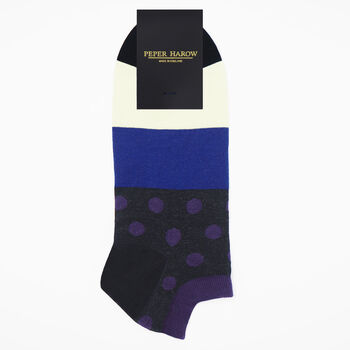 Classic Black And Mayfair Purple Men's Trainer Socks, 4 of 5