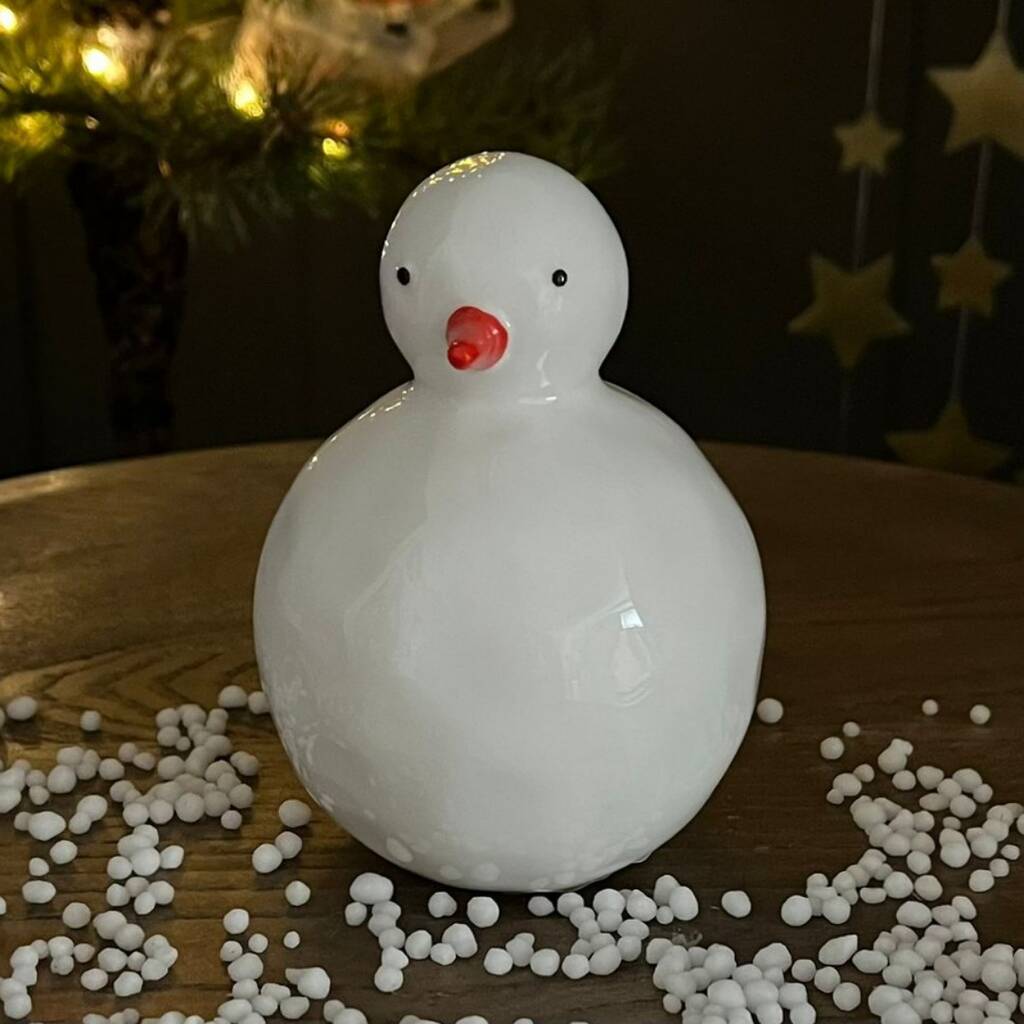 White Ceramic Snowman Ornament, 1 of 2
