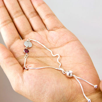Sterling Silver Birthstone Initial Sliding Bracelet, 4 of 10