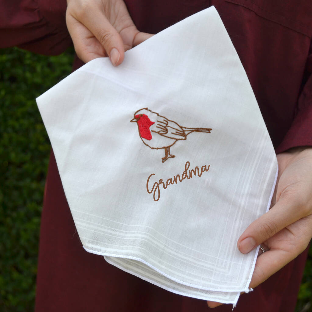 Embroidered Robin Personalised Handkerchief, 1 of 3