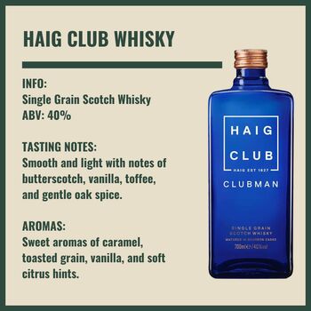 Personalised Haig Club Clubman Single Grain Scotch Whisky Gift Set With Glass, 2 of 8