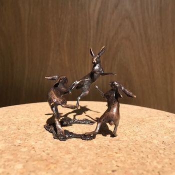 Miniature Bronze Dancing Hares Sculpture 8th Bronze, 4 of 11