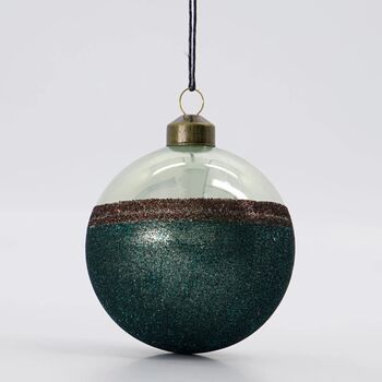 Green Stripe Glitter Glass Bauble Set Of Two, 3 of 4