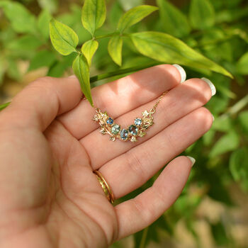 Solid 9ct Gold And Sapphire Creeping Vine Necklace, 3 of 5