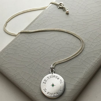 Birthstone Latitude And Longitude Necklace In Silver, 2 of 2