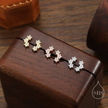 Sterling Silver Forget Me Not Flower Bouquet Cz Earrings, 2 of 12