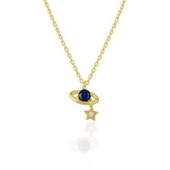 Dark Blue Saturn Necklace With Star Sterling Silver, 2 of 4