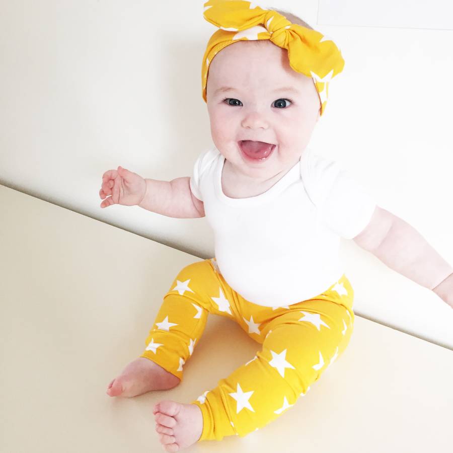 unisex yellow star child and baby leggings by fred & noah ...